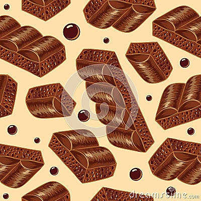 Pieces of aerated chocolate on a beidge background Vector Illustration