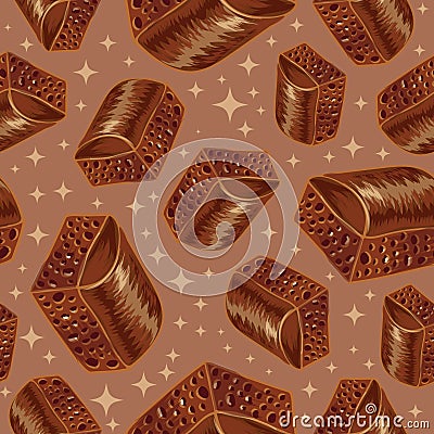 Pieces of aerated chocolate on a brown background Vector Illustration