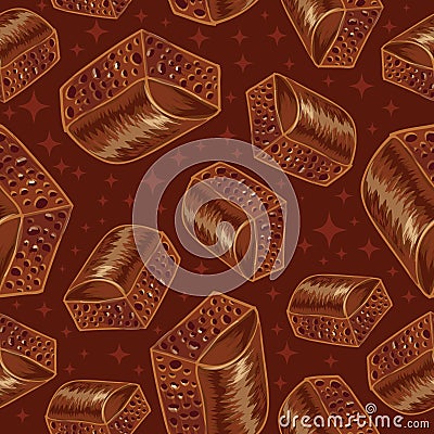 Pieces of aerated chocolate on a brown background Vector Illustration