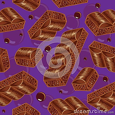 Pieces of aerated chocolate on a purple background Vector Illustration