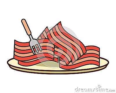 pieces bacon fresh with fork food Cartoon Illustration