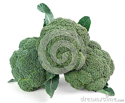 3 pieces broccoli isolated on white background food photography Stock Photo