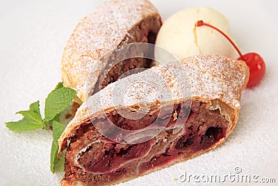 Pieces of cherry strudel Stock Photo