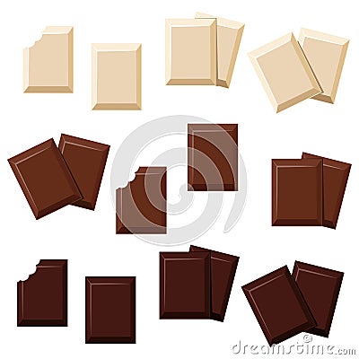 Pieces of chocolate, full and bitten Vector Illustration