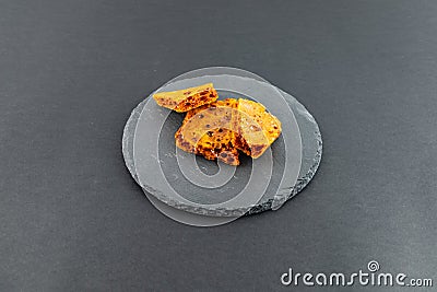 Pieces of cracked golden honeycomb made from honey and soda Stock Photo