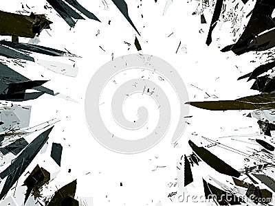 Pieces of demolished or Shattered glass isolated on white Stock Photo