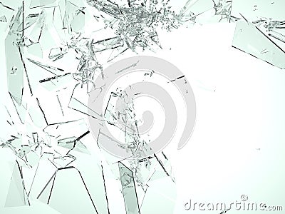 Pieces of demolished or Shattered glass on white Stock Photo