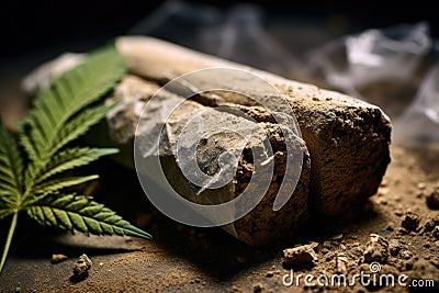 pieces of hashish are lying on the table. Legalization of marijuana Stock Photo