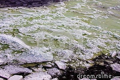 Pieces of ice on the river top view Stock Photo