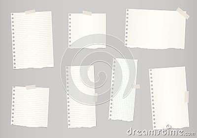 Pieces of light brown ruled and grid torn notebook paper are stuck with sticky tape Vector Illustration