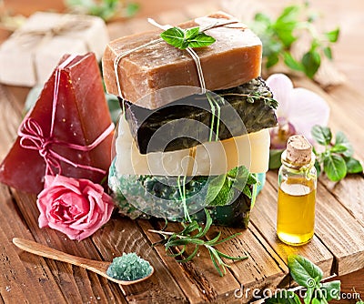 Pieces of natural soap. Stock Photo