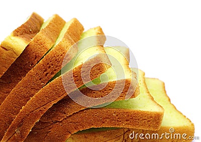 Pieces of pandan flavor breads, isolated Stock Photo