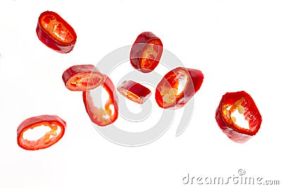 Pieces of red chili pepper close-up, planted up Stock Photo