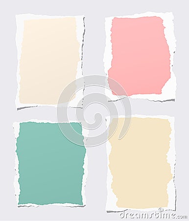 Pieces of ripped colorful blank notebook paper stuck on gray background Vector Illustration