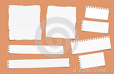 Pieces of ripped different size white note, notebook, copybook paper sheets Vector Illustration