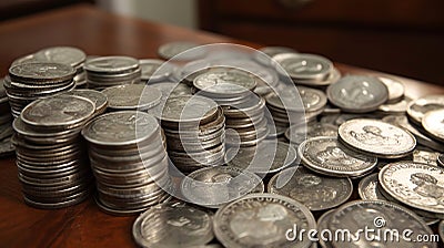 30 pieces of silver - a payment to Judas Iscariot from the Jewish chief priests for betraying Jesus Christ, Bible Stock Photo