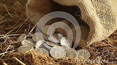 30 pieces of silver - a payment to Judas Iscariot from the Jewish chief priests for betraying Jesus Christ, Bible Stock Photo