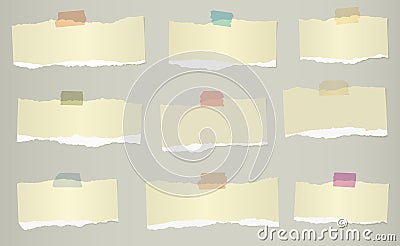 Pieces of torn green blank note paper on gray background Vector Illustration