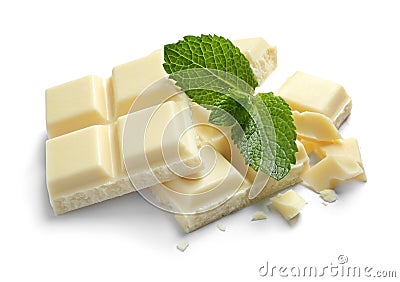 Pieces of white chocolate with mint Stock Photo