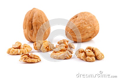 Pieces and whole walnut Stock Photo