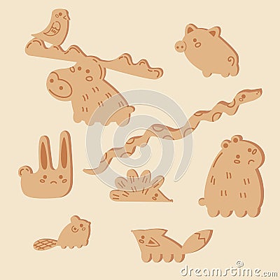 Pieces for wooden stack balance game. Animals Vector Illustration