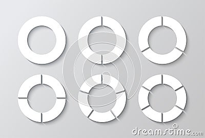 Piechart with segments and slices. Round chart. Circular structure graph. Circle section template in grey color Vector Illustration