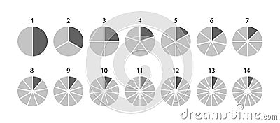 Piechart with segments and slices. Round section graph. Pie diagram template. Gray circle chart Vector Illustration