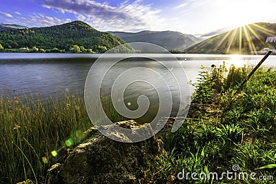 Piediluco Lake at the sunset Time Stock Photo