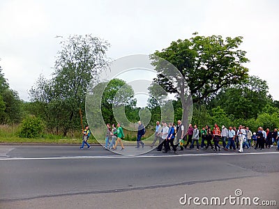 PIEKARY SLASKIE, POLAND - MAY 25: Annual Pilgrimage men and younger men to the Virgin Mary, the young front. Editorial Stock Photo