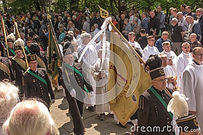 Piekary Slaskie, Poland, May 28, 2023: Pilgrimage of men and young men to Mary Piekarska. Official delegations, invited guests, Editorial Stock Photo