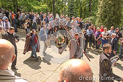 Piekary Slaskie, Poland, May 28, 2023: Pilgrimage of men and young men to Mary Piekarska. Official delegations, invited guests, Editorial Stock Photo