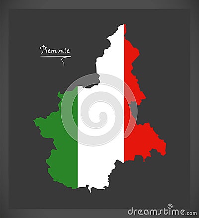 Piemonte map with Italian national flag illustration Vector Illustration