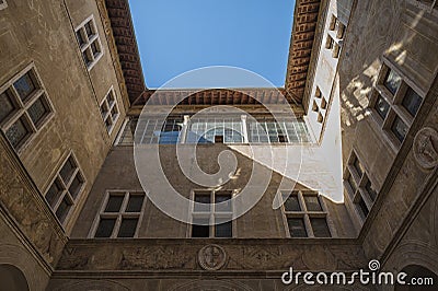 PIENZA - TUSCANY/ITALY, OCTOBER 30, 2016: Palazzo Piccolomini, one of the first examples of Renaissance architecture in Pienza Editorial Stock Photo