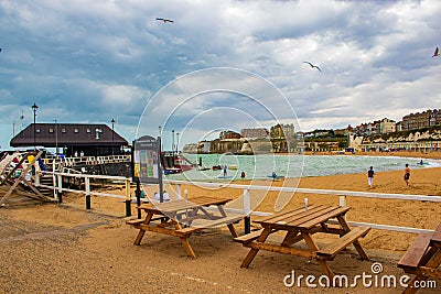 Pier at Broadstairs sandy beach Viking Bay Kent UK Editorial Stock Photo