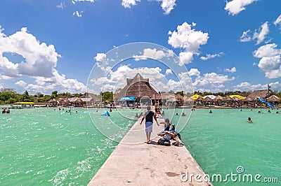 Pier in Caribbean Bacalar lagoon, Quintana Roo, Mexico Editorial Stock Photo