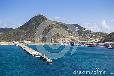 Pier for cruise ships in Philipsburg on the island of Sint Maarten in the Caribbean Editorial Stock Photo
