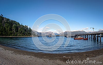 Pier Dock in Bahia Mansa Bay at Nahuel Huapi Lake - Villa La Angostura, Patagonia, Argentina Stock Photo