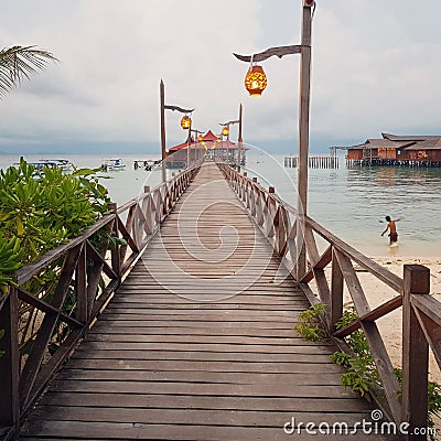 A pier on Mabul Island Editorial Stock Photo
