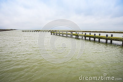 Pier in Markermeer by the road N701 between Almere and Lelystad in Netherlands Stock Photo
