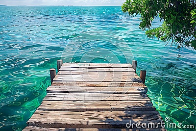 Pier paradise Tranquil waters unfold beneath a serene pier oasis Stock Photo