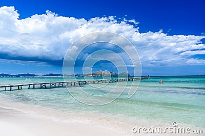 Pier at Playa Muro - Mallorca, balearic island of spain Stock Photo