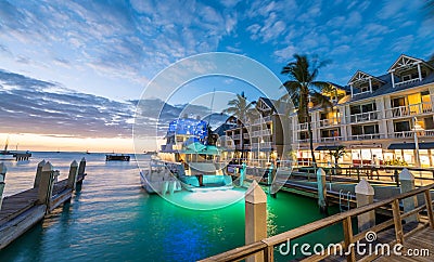 Pier on the port of Key West, Florida at sunset Stock Photo