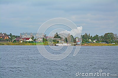 A pier at the shore of Morozov urban settlement, Russia Stock Photo