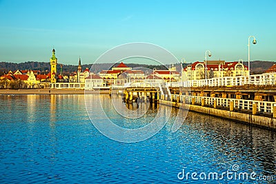 Pier in Sopot at morning Stock Photo