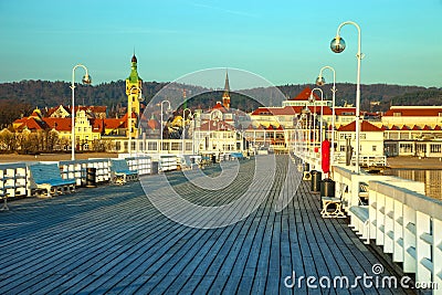 Pier in Sopot at morning Stock Photo