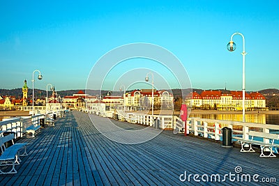 Pier in Sopot at morning Stock Photo