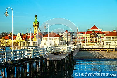 Pier in Sopot at morning Stock Photo