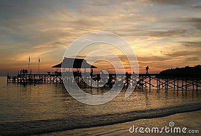 The Pier at sunset Pulau Tiga Stock Photo