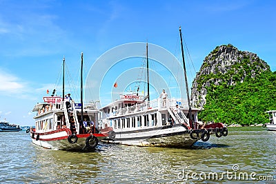 Pier in Thien Cung Cave Island. Ha Long Bay, Vietnam Editorial Stock Photo