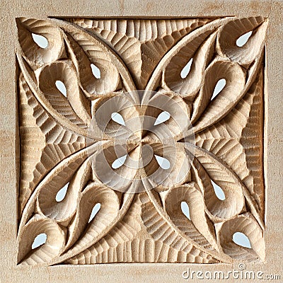 Pierced carved wood panel Stock Photo